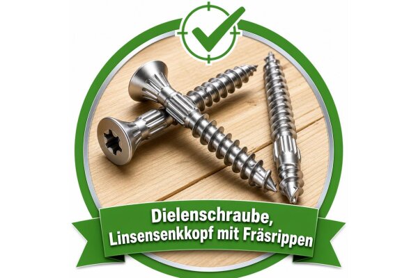 Dielenschraube, Linsensenkkopf mit Fräsrippen