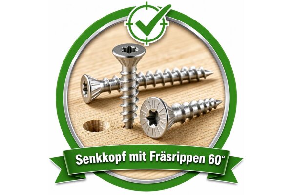Senkkopf mit Fräsrippen 60°