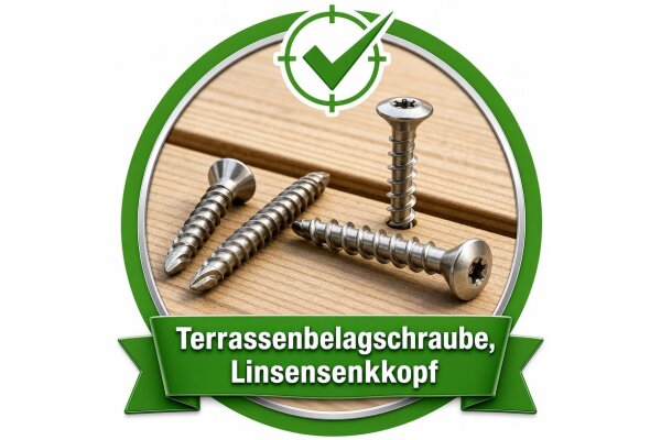 Terrassenbelagschraube, Linsensenkkopf