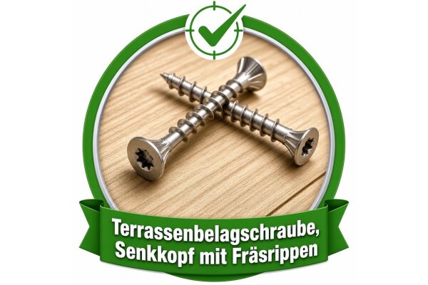 Terrassenbelagschraube, Senkkopf mit Fräsrippen