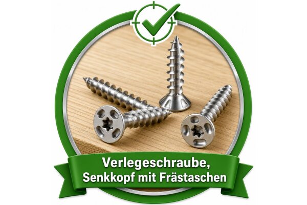 Verlegeschraube, Senkkopf mit Frästaschen