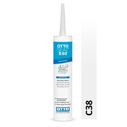 Otto Naturstein - Silikon lichtgrau C38 glänzend "OTTOSEAL S80" geruchsarme 310 ml Kartusche