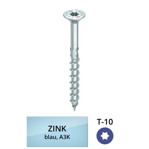 3,0x30,0/18,0mm HECO-TOPIX-plus "T-10" Senkkopf mit Teilgewinde verzinkt A3K 1.000 Stück