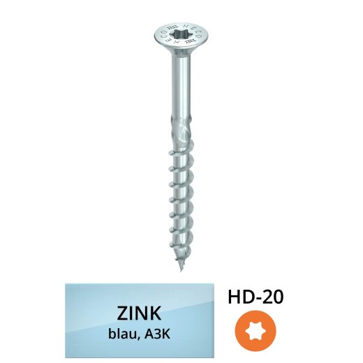 4.0x60.0/36.0mm HECO-TOPIX-plus "HD-20" countersunk head with part thread zinc plated A3K 200 pieces