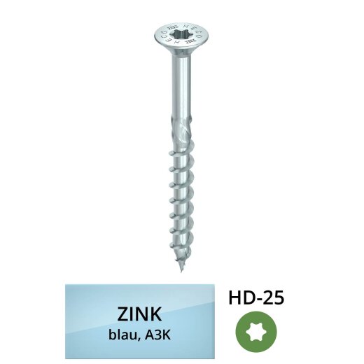 6.0x110.0/66.0mm HECO-TOPIX-plus "HD-25" countersunk head with part thread zinc plated A3K 100 pieces
