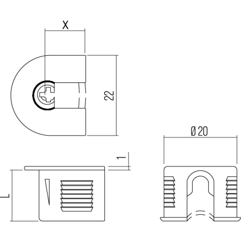 CAR "CarFix Top" Ø20/22mm white from 16mm panel thickness 1 pieces