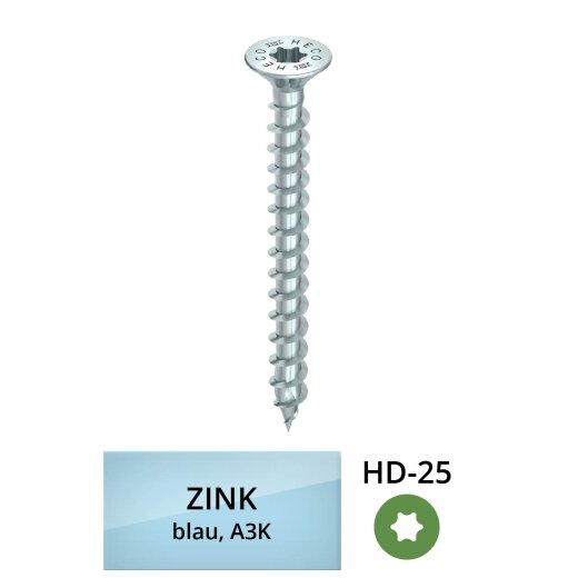 4.5x30.0/25.0mm HECO-TOPIX-plus "HD-25" countersunk head fully threaded zinc plated A3K 500 pieces