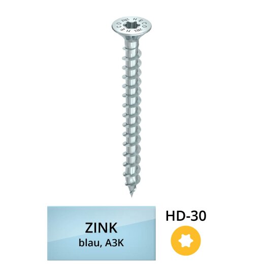 6.0x90.0/83.0mm HECO-TOPIX-plus "HD-30" countersunk head fully threaded zinc plated A3K 100 pieces