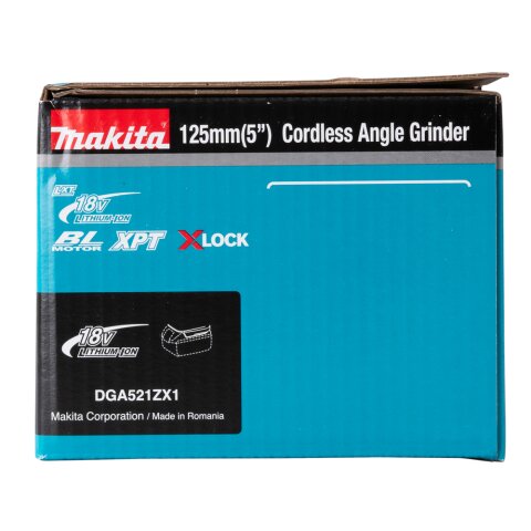 Makita DGA521ZX1 Akku-Winkelschleifer 18V mit Schiebeschalter (ohne Akku, ohne Ladegerät) EN