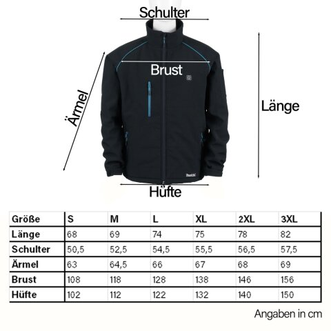 Makita DCJ205ZXL Akku-Thermojacke Gr. XL 12V max. - 18V (ohne Akku, ohne Ladegerät) EN