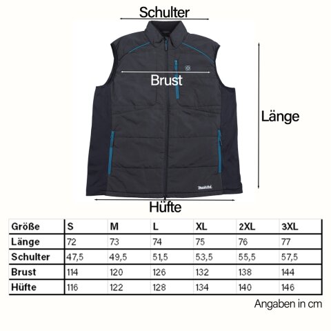 Makita DCV202ZS Thermoweste Gr. S 12V max. - 18V (ohne Akku, ohne Ladegerät, inkl. 18V Adapter)