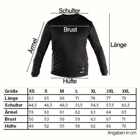 Makita DCX201CXL Akku-Thermoshirt Gr. XL 12V max. - 18V (ohne Akku, ohne Ladegerät) EN