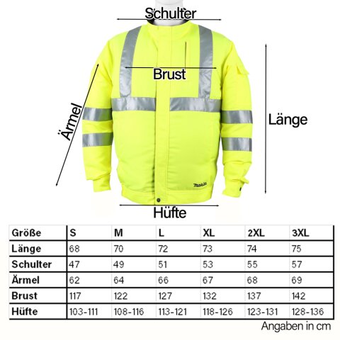 Makita DFJ214ZXL Akku-Klimajacke Gr.XL 12V max. - 18V (ohne Akku, ohne Ladegerät) EN