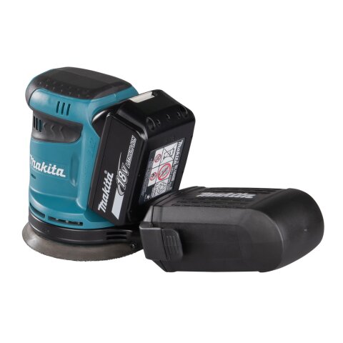 Makita DBO180RTJ Akku-Exzenterschleifer 125 mm 18V / 5,0 Ah, 2 Akkus + Ladegerät im MAKPAC EN