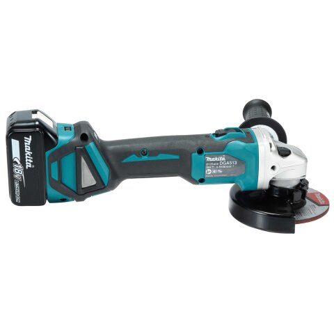 Makita DGA513RTJ Akku-Winkelschleifer 18V / 5,0 Ah, 2 Akkus + Ladegerät im MAKPAC EN
