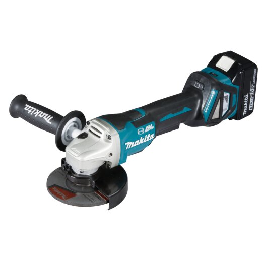 Makita DGA517RTJ Akku-Winkelschleifer 18V / 5,0 Ah mit Paddleschalter, 2 Akkus + Ladegerät im MAKPAC