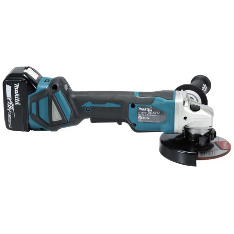 Makita DGA517RTJ Akku-Winkelschleifer 18V / 5,0 Ah mit Paddleschalter, 2 Akkus + Ladegerät im MAKPAC
