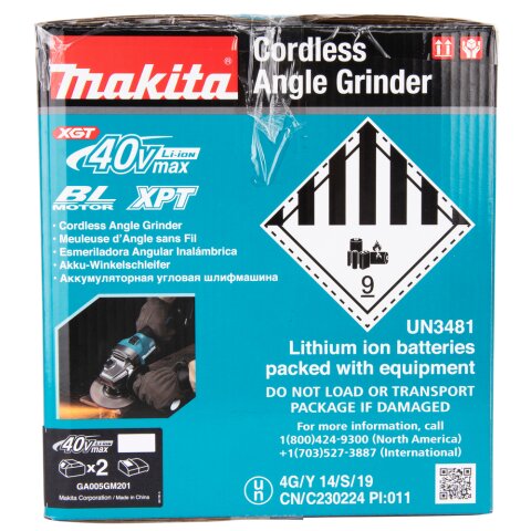 Makita GA005GM201 Akku-Winkelschleifer 40V max. / 4,0 Ah, 2 Akkus + Ladegerät im MAKPAC EN