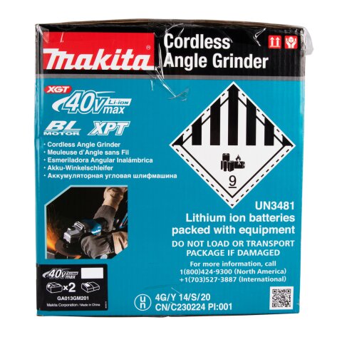Makita GA013GM201 Akku-Winkelschleifer 40V max. / 4,0 Ah, 2 Akkus + Ladegerät im MAKPAC EN