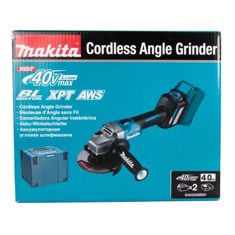 Makita GA023GM201 Akku-Winkelschleifer 40V max. / 4,0 Ah, 2 Akkus + Ladegerät im MAKPAC EN