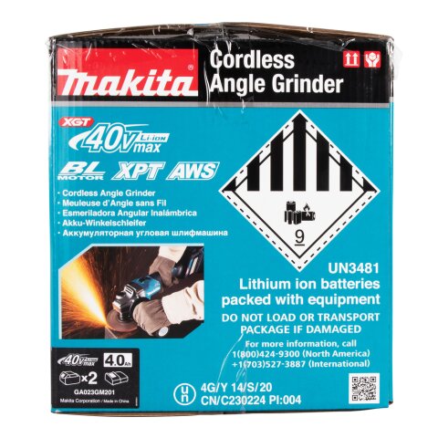Makita GA023GM201 Akku-Winkelschleifer 40V max. / 4,0 Ah, 2 Akkus + Ladegerät im MAKPAC EN