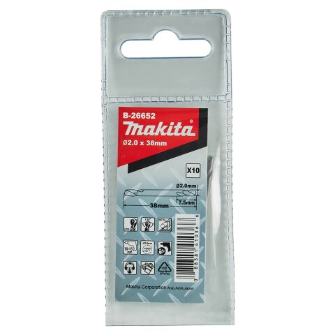 Makita B-26652 Wendebohrer 2.0x38mm HSS 10Stk EN