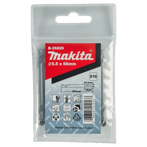 Makita B-26820 Wendebohrer 5.5x66mm HSS 10Stk