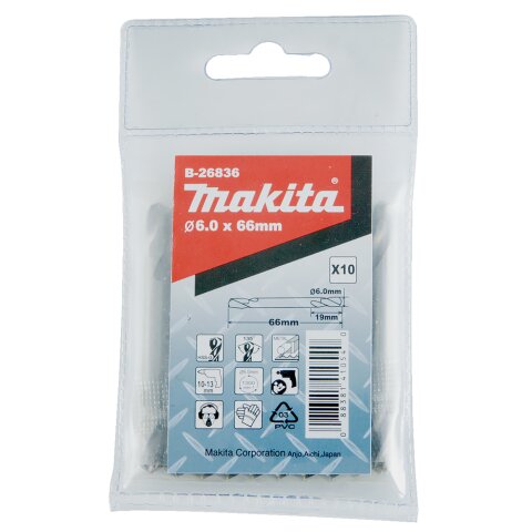 Makita B-26836 Wendebohrer 6.0x66mm HSS 10Stk EN