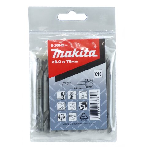 Makita B-26842 Wendebohrer 8.0x79mm HSS 10Stk