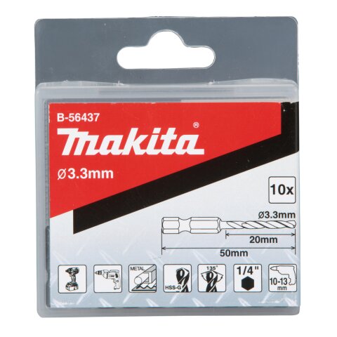 Makita B-56437 Nietenbohrer 3,3mm 1/4" 10St.