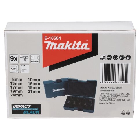 Makita E-16564 Schlagnuss-Set 9tlg1/2"Im.Blk EN