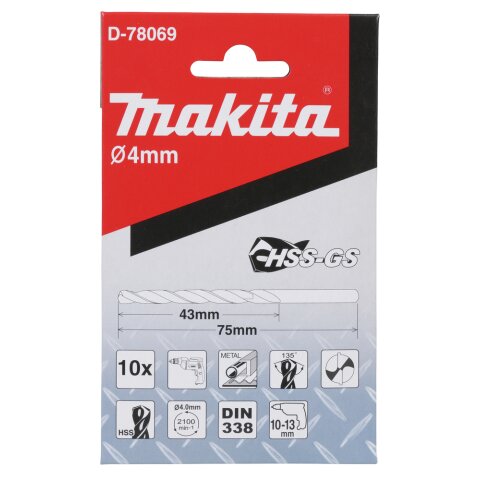 Makita D-78069 Metallbohrer HSS-GS 4,0x75mm EN