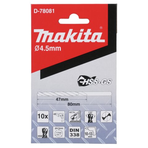 Makita D-78081 Metallbohrer HSS-GS 4,5x80mm EN