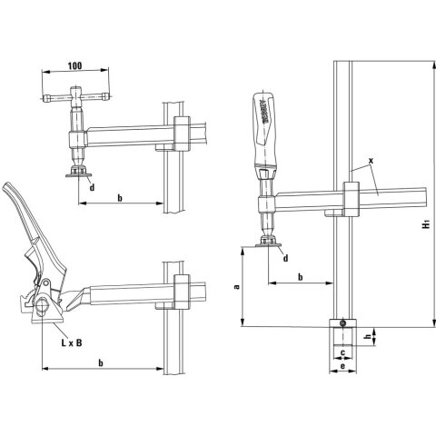 Bessey "TWV16-20-15K" Spannelement mit variabler Ausladung TWV EN