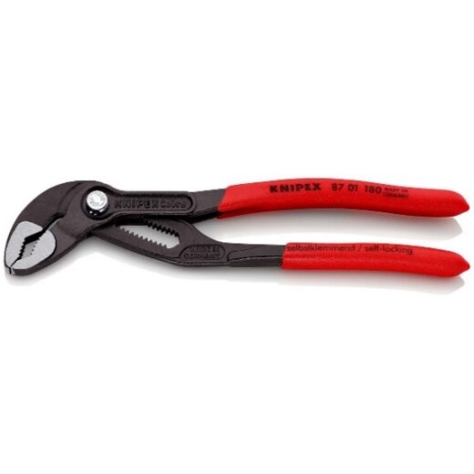 Knipex Cobra® Hightech-Wasserpumpenzange mit rutschhemmendem Kunststoff überzogen grau atramentiert poliert 180 mm