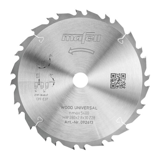 Mafell 280mm Kreissägeblatt "KSB-WU 280 GT HW" 280x2,80/1,80x30mm Z28-7 3WZ/FZ