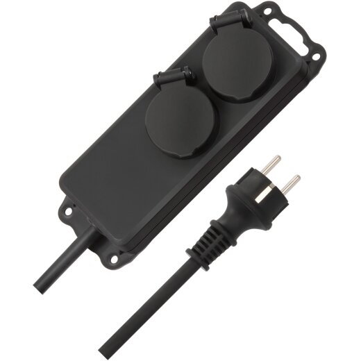 Std-Verteiler 2fach 2m H07RN-F3G1.5 schwarz, ohne Schalter   <IP44>