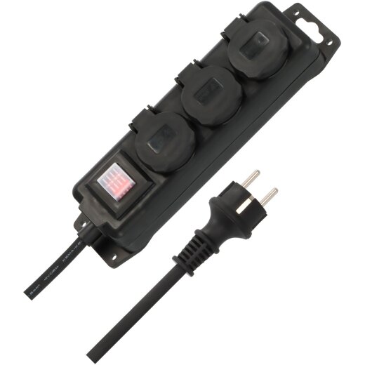 Brennenstuhl Mehrfachsteckdose 3fach 2m H07RN-F3G1.5 schwarz, mit Schalter, BeSchu <IP44> - 1159950013
