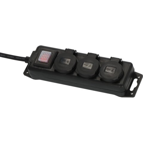 Brennenstuhl Mehrfachsteckdose 3fach 2m H07RN-F3G1.5 schwarz, mit Schalter, BeSchu <IP44> - 1159950013