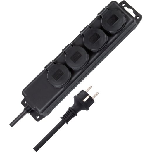Brennenstuhl Mehrfachsteckdose 4fach 2m H07RN-F3G1.5 schwarz, ohne Schalter   <IP44> - 1159960
