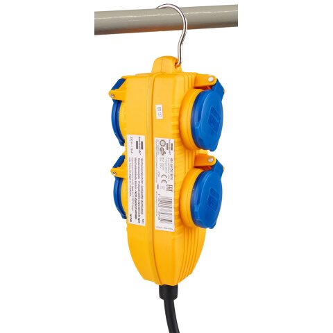 Verl.-Kabel mit 4fach Powerblock 5m H07RN-F3G1,5 schwarz <IP54>