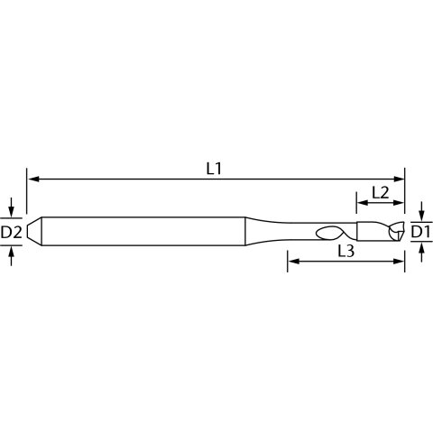 Einzahnfräser mit Freischliff   D=2 L=5 - ES-HB-FS-0200-6-050-0120-50