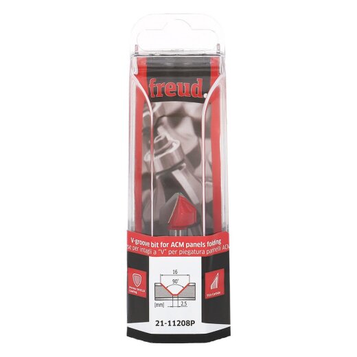 Freud  V-Nutfräser zum Biegen von ACM-Platten Schaft 8 mm 90° x 16 (Winkel x Durchmesser) - F03FR04019