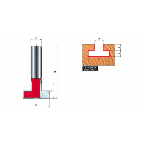 Freud  T-Nutfräser Schaft 12 mm 28 x 16 (Durchmesser x Schnitthöhe (h)) - F03FR02675