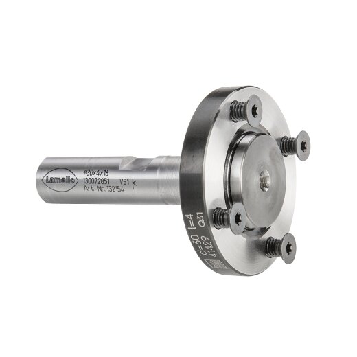 Lamello Fräsdorn CNC für P-System Nutfräser, Spannfläche 2, Ø30 mm, Schaft Ø16x50 mm, L 85 mm, NL 4xM4xØ48 mm 132154