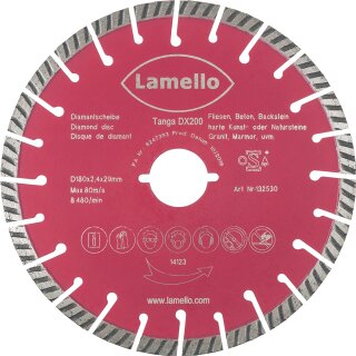 Lamello Diamant-Trennscheibe 180x2,4x29mm für Tanga DX200 Beton, Backstein, Putz und Fliesen