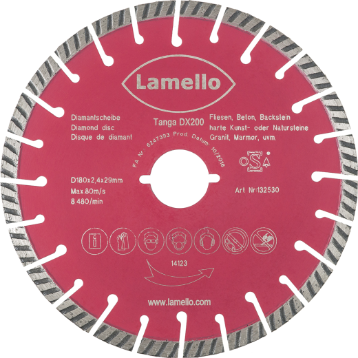 Lamello Diamant-Trennscheibe 180x2,4x29mm f&uuml;r Tanga DX200 Beton, Backstein, Putz und Fliesen