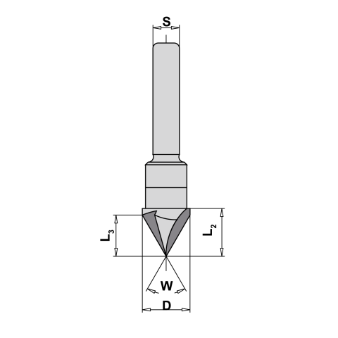 AKE V-Nutfräser Z3 HW 14mm 90° mit 12mm...
