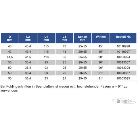 AKE WP Fase-/Foldingfräser 45° Z1 D=43mm S=25