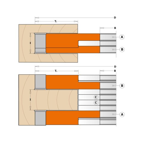 CMT Nut- und Falzmesserkopf verstellbar 2-teilig Z4 D 170mm B 30mm I 20-39mm T1 54mm